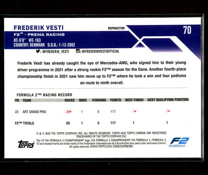 Frederik Vesti Refractor 2023 Topps Chrome F1 Card # 70