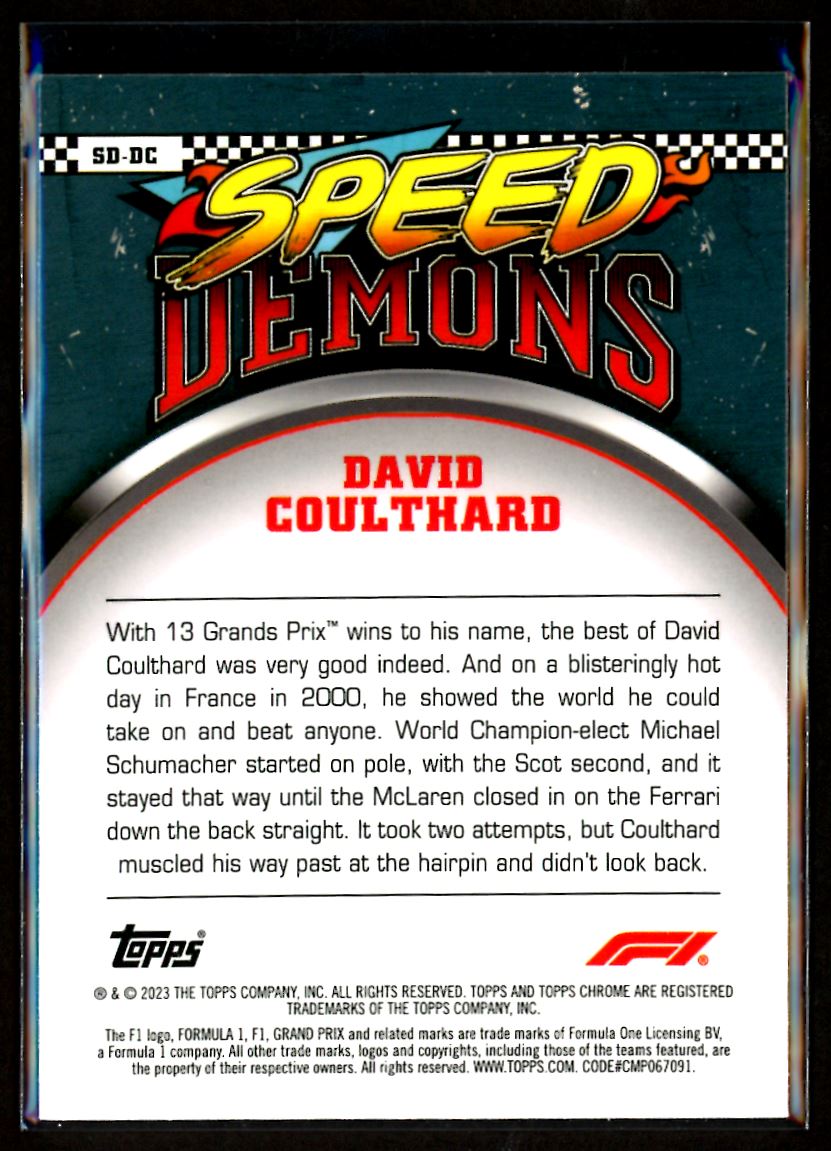 David Coulthard Speed Demons 2023 Topps Chrome F1 Card # SD-DC