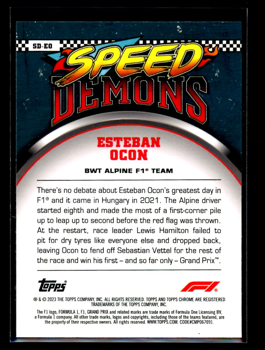 Esteban Ocon Speed Demons 2023 Topps Chrome F1 Card # SD-EO