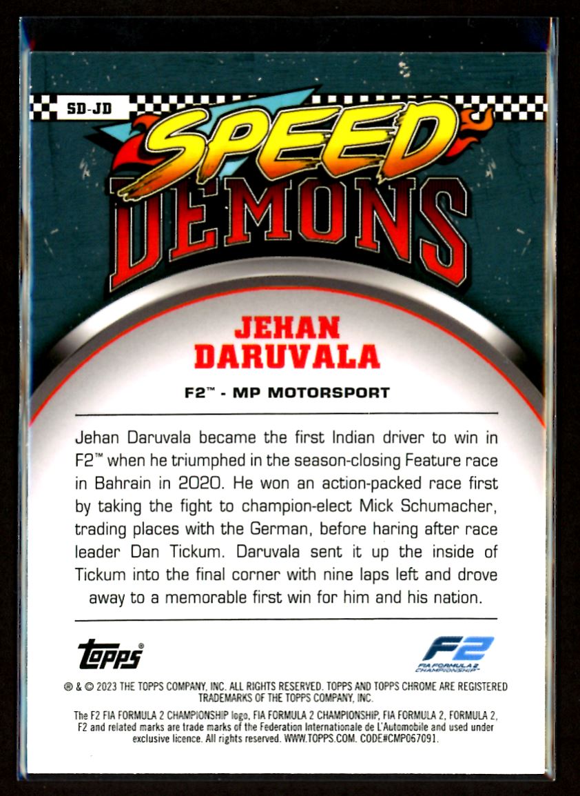 Jehan Daruvala Speed Demons 2023 Topps Chrome F1 Card # SD-JD