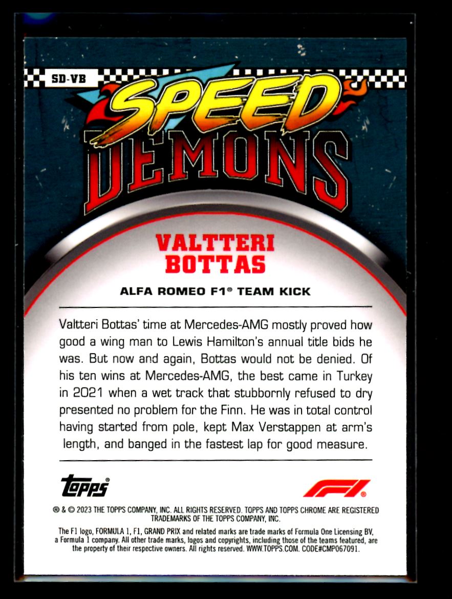 Valtteri Bottas Speed Demons 2023 Topps Chrome F1 Card # SD-VB