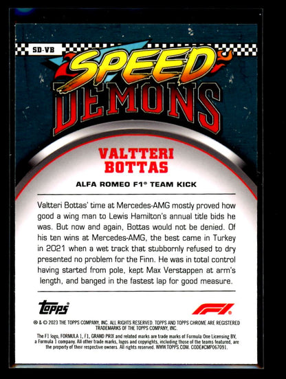 Valtteri Bottas Speed Demons 2023 Topps Chrome F1 Card # SD-VB