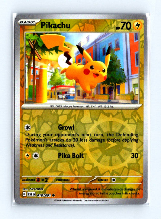 Pikachu Reverse Holo 2024 Scarlet & Violet Series - Paldean Fates Card # 018/091