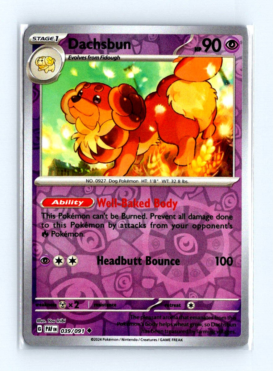 Dachsbun Reverse Holo 2024 Scarlet & Violet Series - Paldean Fates Card # 039/091