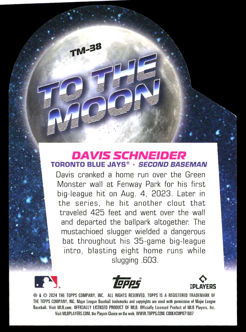 Davis Schneider Die-Cut 2024 Topps Big League Baseball To The Moon Rookie Card # TN-38