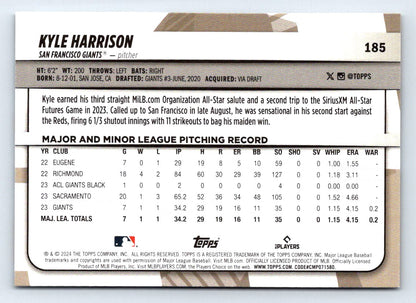 Kyle Harrison 2024 Topps Big League Baseball Rookie Card # 185