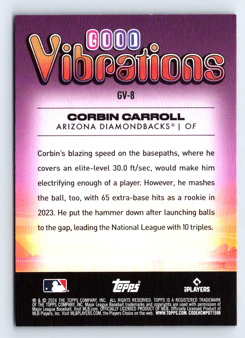 Corbin Carroll Good Vibrations 2024 Topps Big League Baseball Card # GV-8