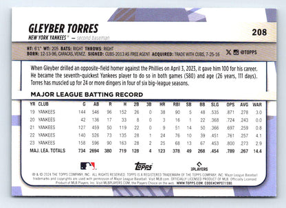 Gleyber Torres Rainbow Foil 2024 Topps Big League Baseball Card # 208