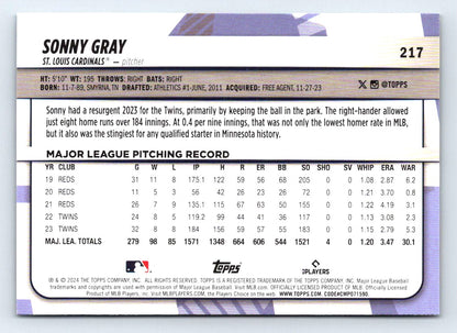 Sonny Gray Rainbow Foil 2024 Topps Big League Baseball Card # 217