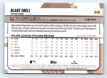 Blake Snell Rainbow Foil 2024 Topps Big League Baseball Card # 219