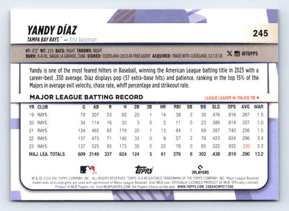 Yandy Diaz Rainbow Foil 2024 Topps Big League Baseball Card # 245