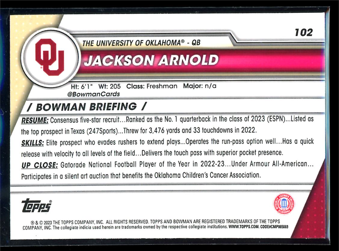 Jackson Arnold X-Fractor 2023 Bowman U Chrome Rookie Card # 102