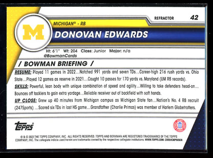 Donovan Edwards Refractor 2023 Bowman U Chrome Rookie Card # 42