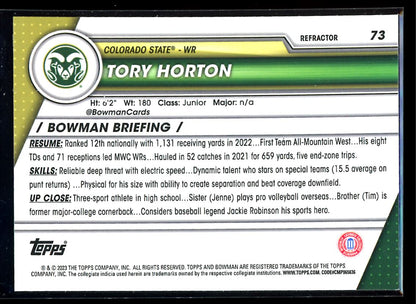 Tory Horton Refractor 2023 Bowman U Chrome Rookie Card # 73