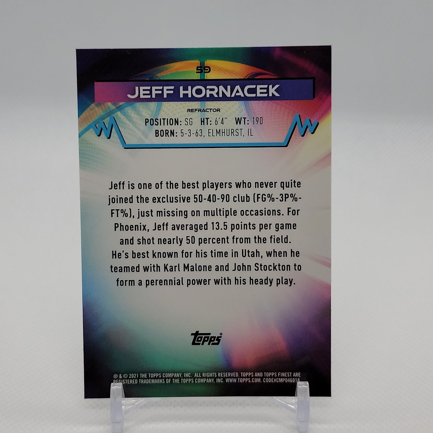 Jeff Hornacek Refractor Topps Finest Basketball Card #59