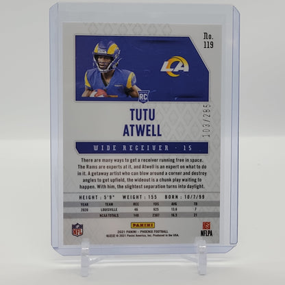 Tutu Atwell Red Laser /285 Rookie Card 2021 Panini Phoenix Football Card No. 119