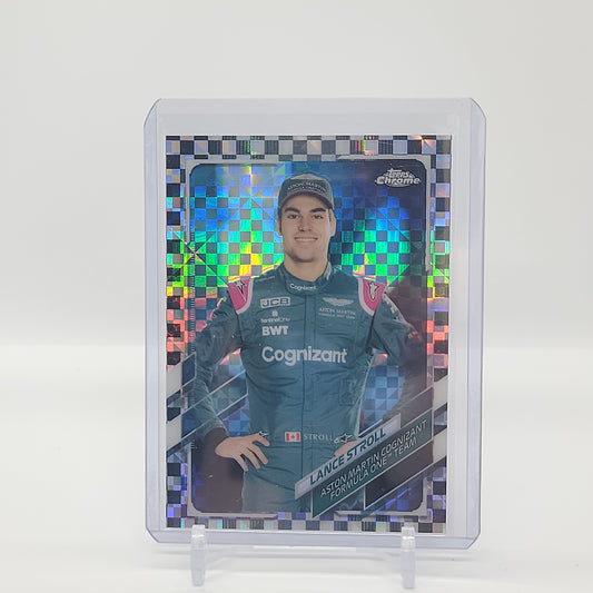 Lance Stroll Checker Flag Refractor True Portrait 2021 Topps Chrome Formula 1 Card #8