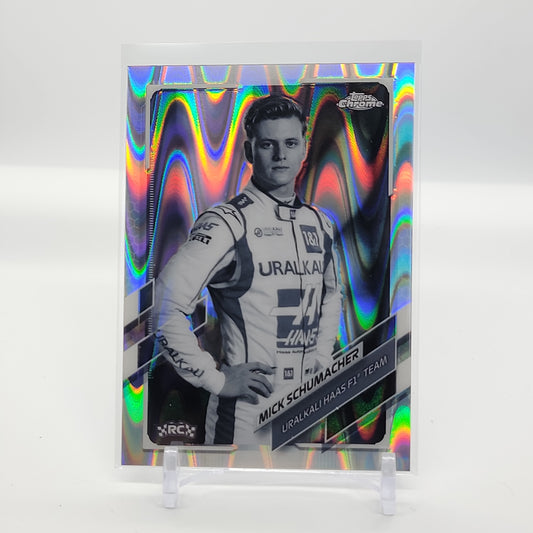 Mick Schumacher True Portrait Black and White Raywave Refractor 2021 Topps Chrome Formula 1 Card #17