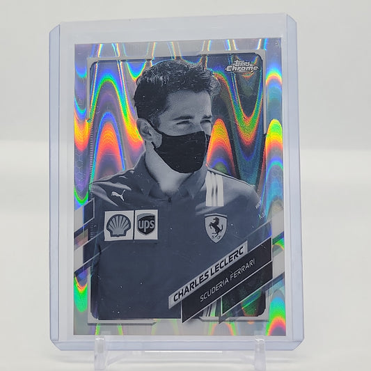 Charles Leclerc Black and White Raywave Refractor 2021 Topps Chrome Formula 1 Card #33