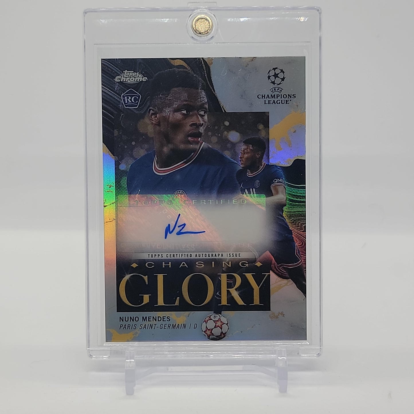 Nuno Mendes RC Chasing Glory Auto /100 2021 Topps Chrome UEFA Champions League Card No. CG-18