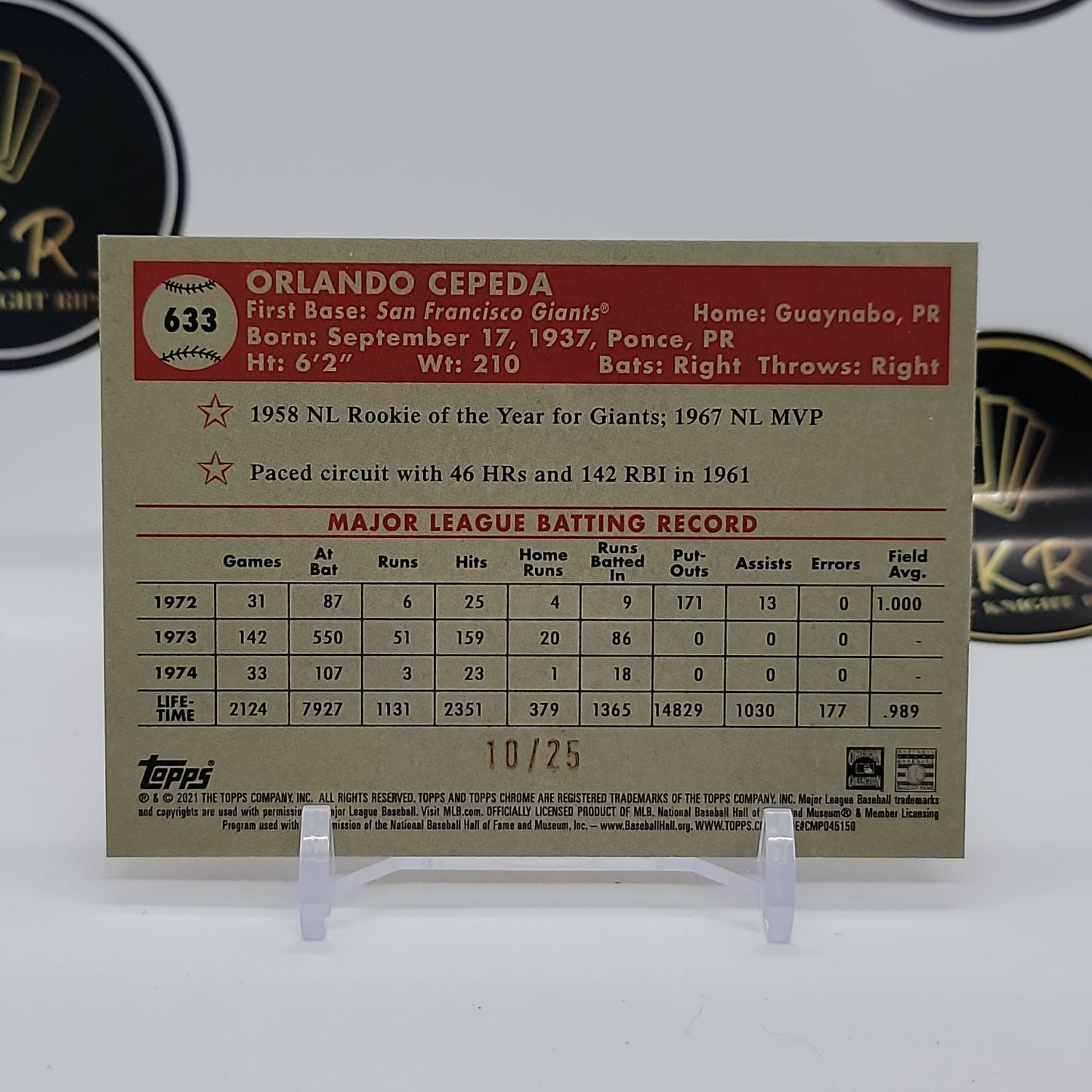 Orlando Cepeda Orange/Yellow 70th Anniversary Refractor 10/25 #633