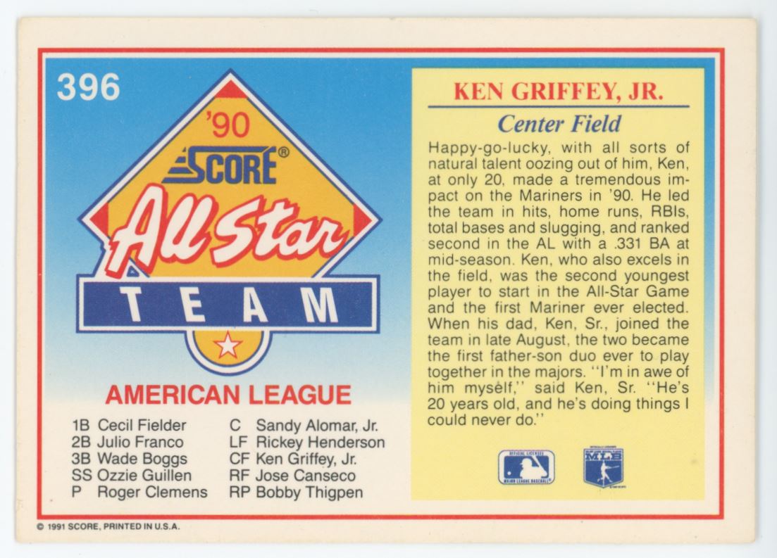 Ken Griffey Jr. 1991 Score Card # 396