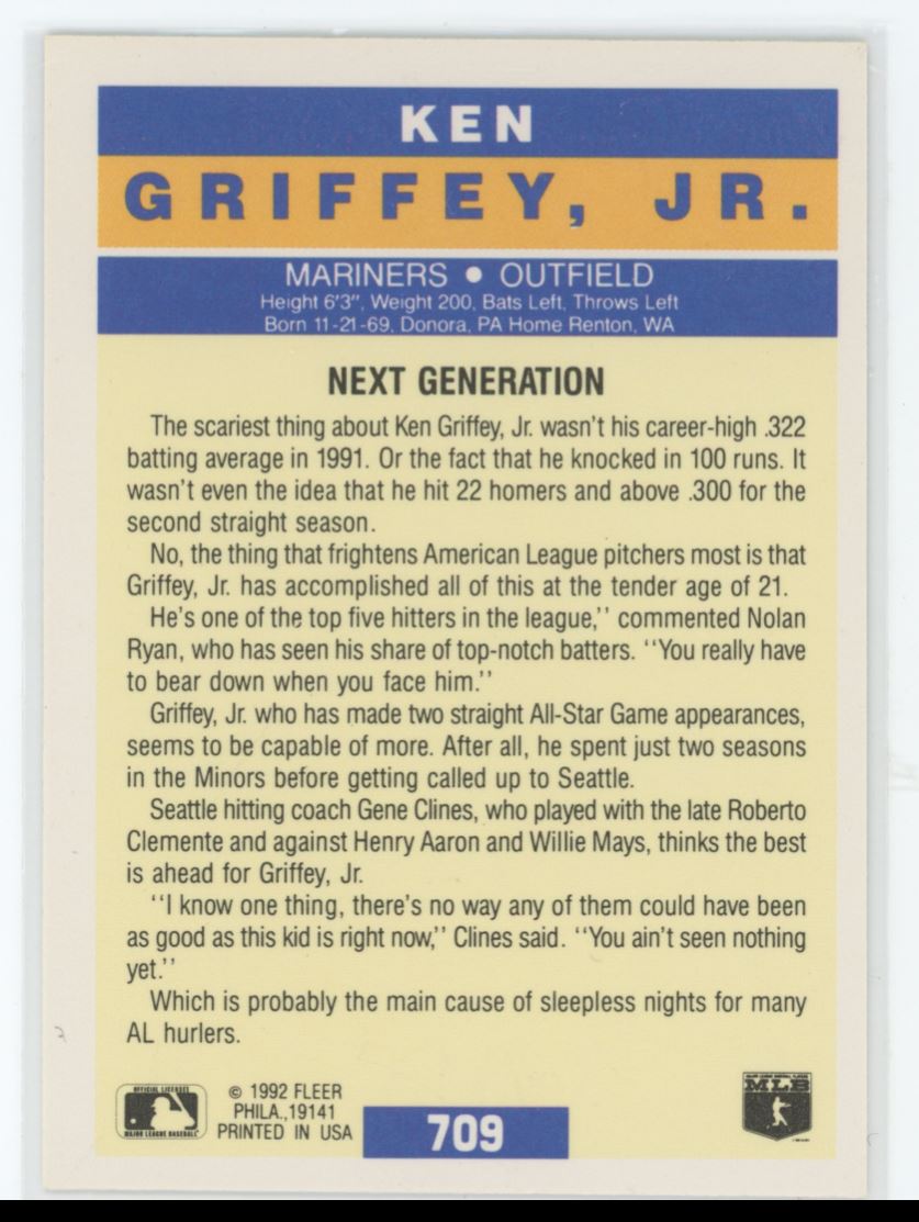 Ken Griffey Jr. 1992 Fleer Card# 709