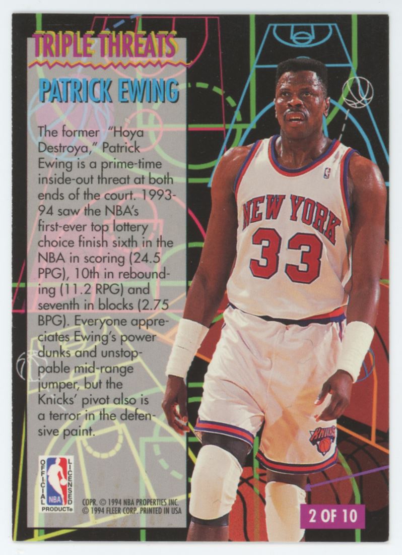 Patrick Ewing 1994 Fleer Triple Threats Card# 2