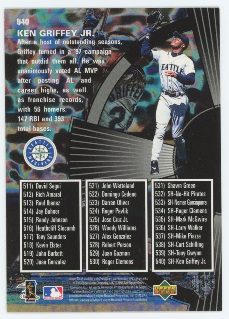 Ken Griffey Jr. 1998 Upper Deck Card # 540