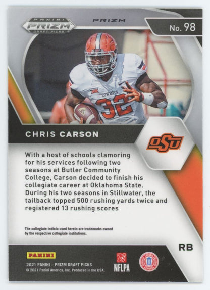 Chris Carson Silver Prizm 2020 Panini Prizm Draft Picks Collegiate Card # 82
