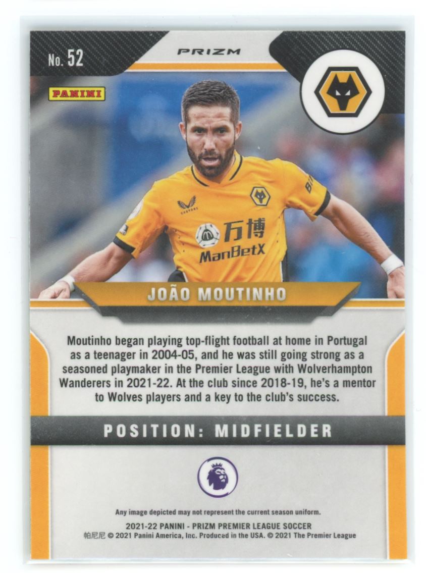 Joao Moutinho Green and Yellow Prizm 2020 Panini Prizm Premier Leauge Card # 52