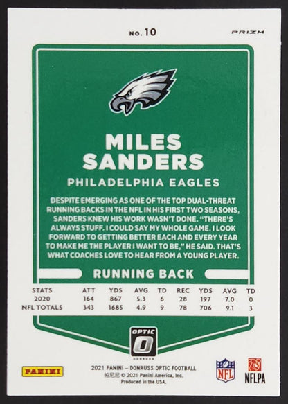 Miles Sanders Prizm 2021 Donruss Optic Card # 10