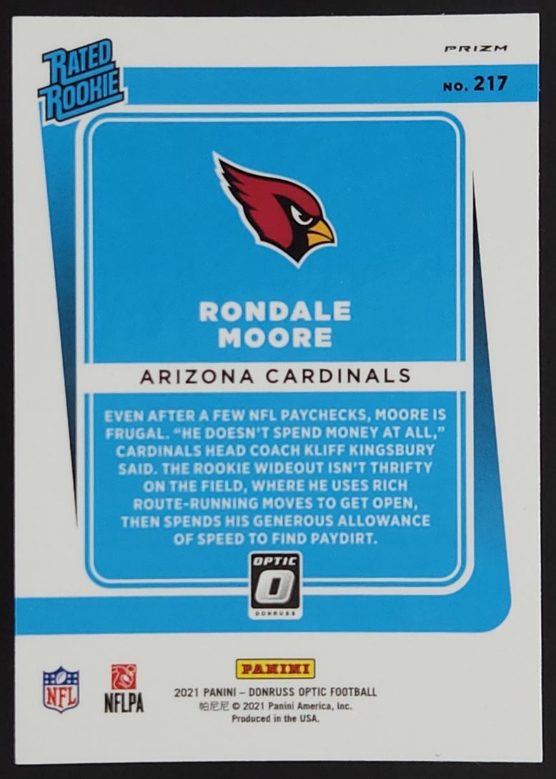 Rondale Moore Prizm 2021 Donruss Optic Rookie Card # 217
