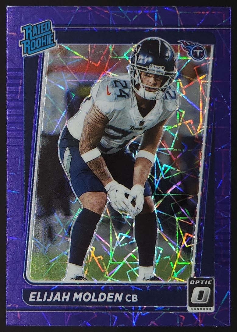 Elijah Molden Purple Laser Prizm 2021 Donruss Optic Rookie Card # 300