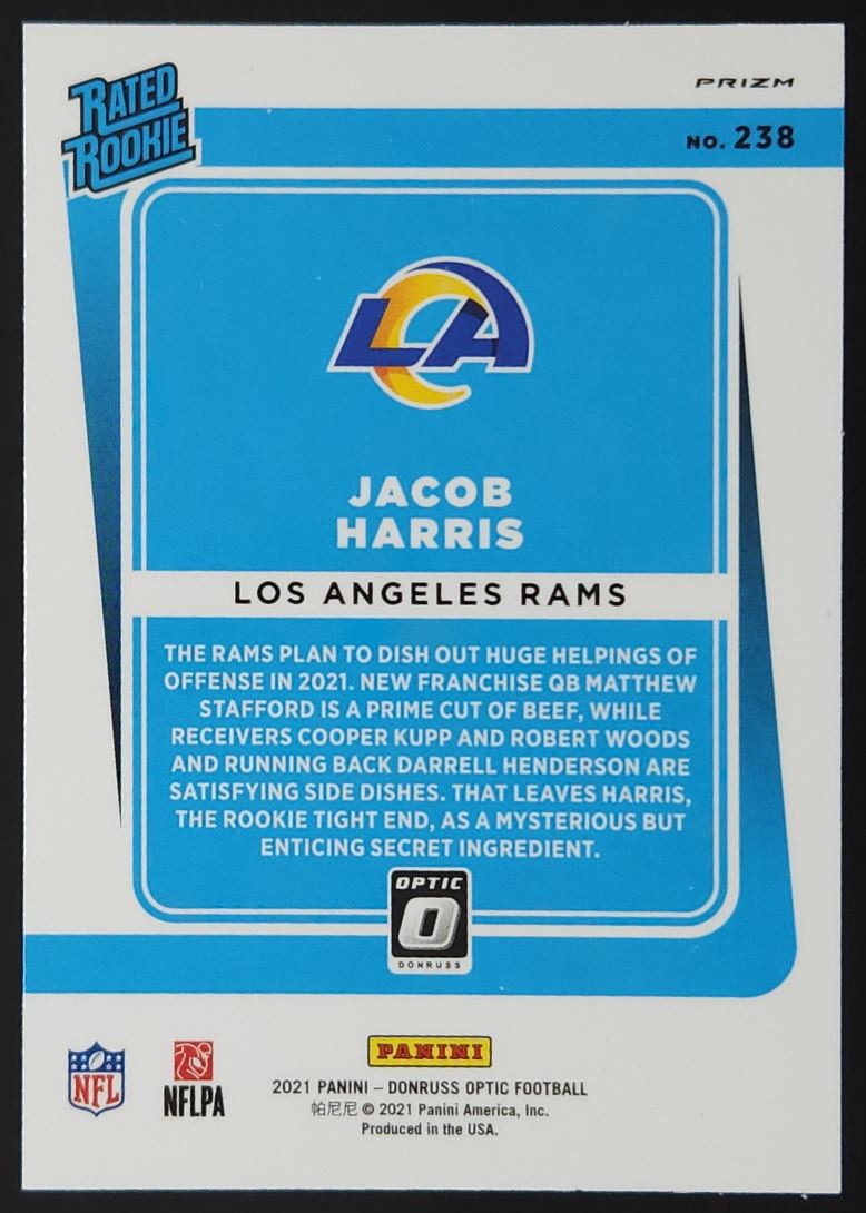 Jacob Harris Silver Prizm 2021 Donruss Optic Rookie Card # 238