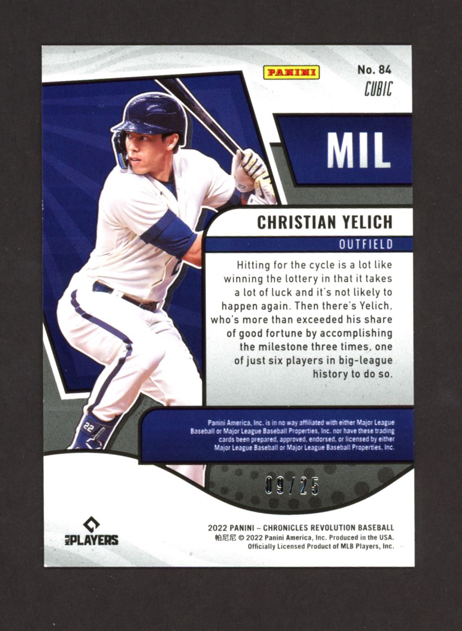 Christian Yelich Cubic Cracked Ice 09/25 2021 Panini Chronicles Revolution Card # 22