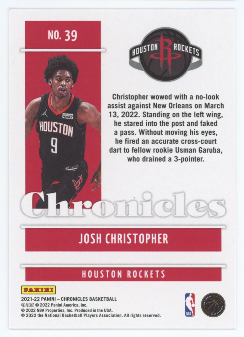 Josh Christopher Base 2021 Panini Chronicles Rookie Card # 39