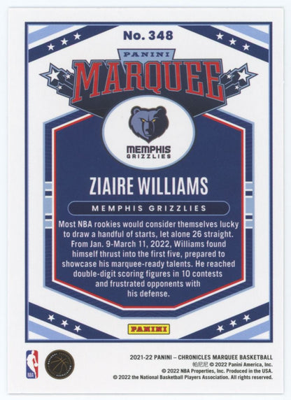 Ziaire Williams Marquee Holo 2021 Panini Chronicles Rookie Card # 348