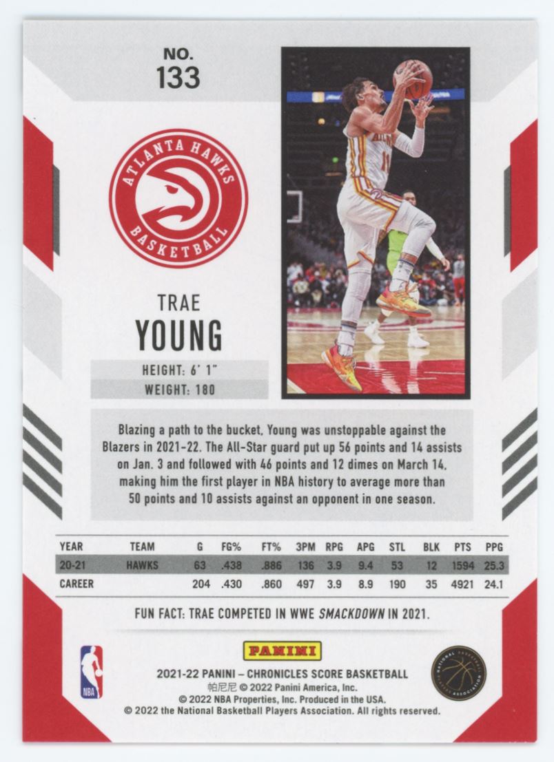 Trae Young Score 2021 Panini Chronicles Card # 133