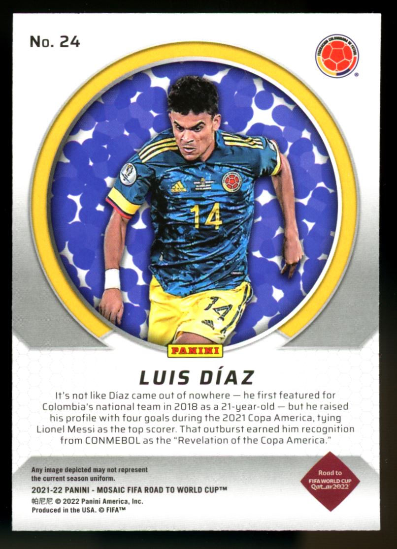 Luis Diaz 2021 Panini Mosaic Road to FIFA World Cup International Men of Mastery Card # 24