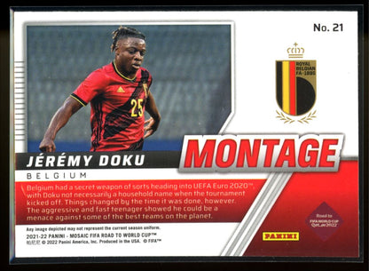 Jeremy Doku 2021 Panini Mosaic Road to FIFA World Cup Montage Card # 21