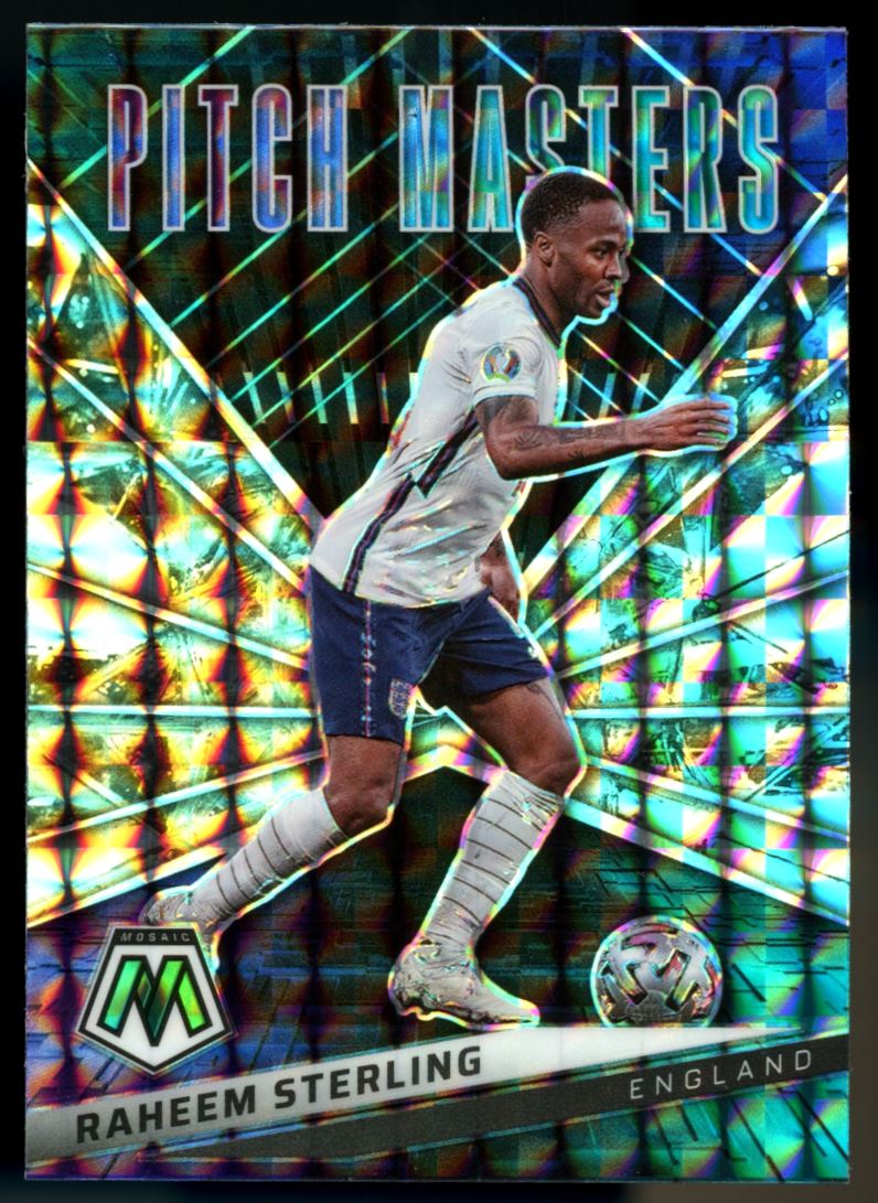Raheem Sterling Prizm 2021 Panini Mosaic Road to FIFA World Cup Pitch Masters Card # 14