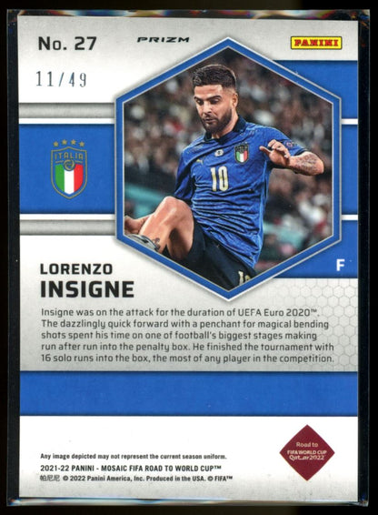 Lorenzo Insigne Pink Prizm /49 2021 Panini Mosaic Road to FIFA World Cup Card # 27