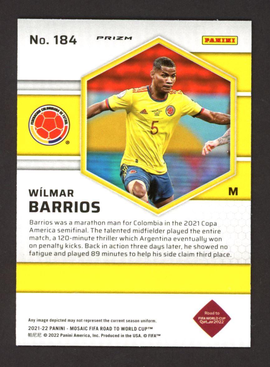 Wilmar Barrios Silver Mosaic Prizm 2021 Panini Mosaic Road to FIFA World Cup Rookie Card # 184