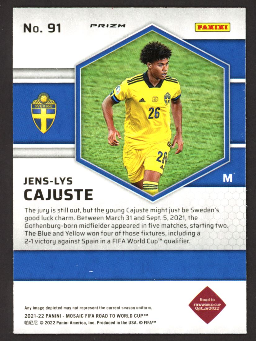 Jens-Lys Cajuste Silver Prizm 2021 Panini Mosaic Road to FIFA World Cup Rookie Card # 91