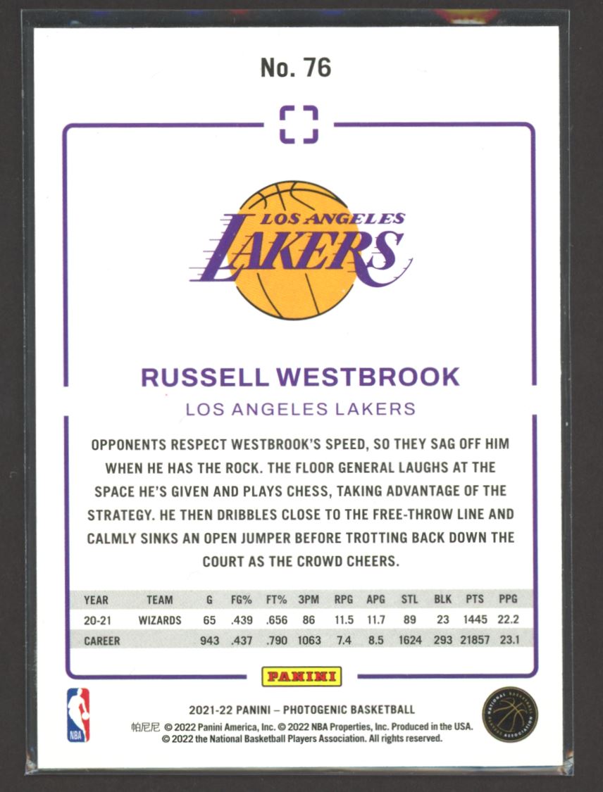 Russell Westbrook 2021 Panini Photogenic Card # 76