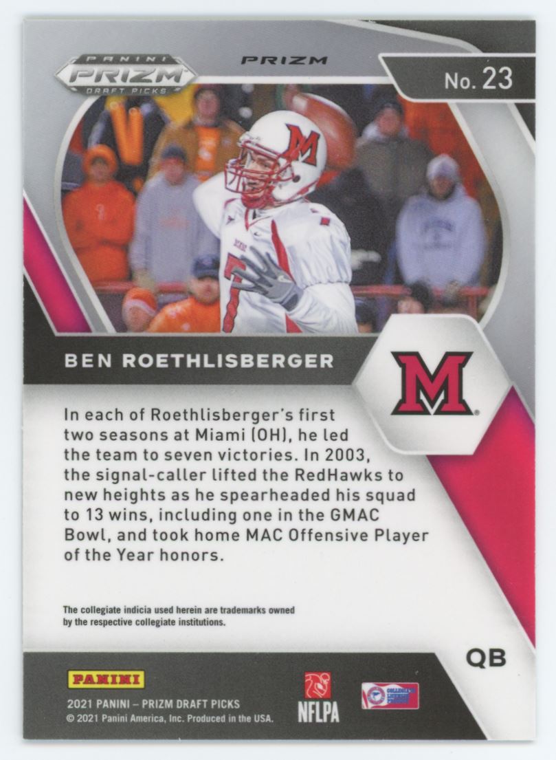 Ben Roethlisberger Prizms Green 2021 Panini Prizm Draft Picks Collegiate Card # 23