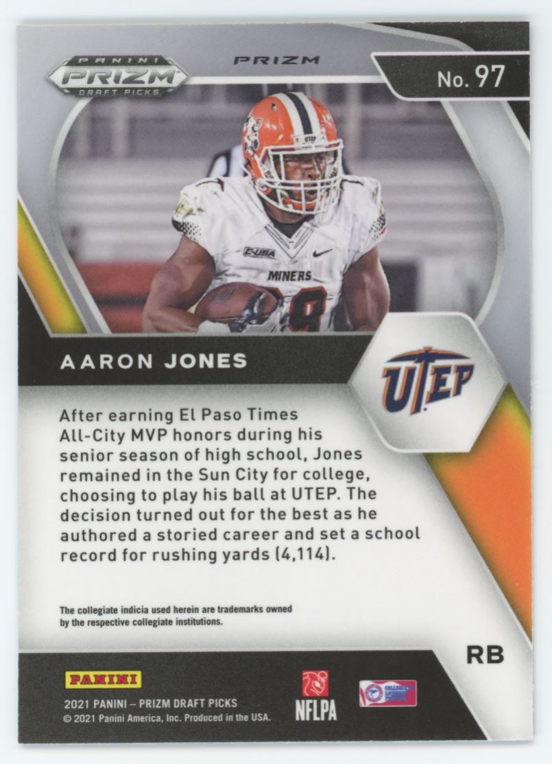 Aaron Jones Silver Prizm 2021 Panini Prizm Draft Picks Collegiate Card # 97