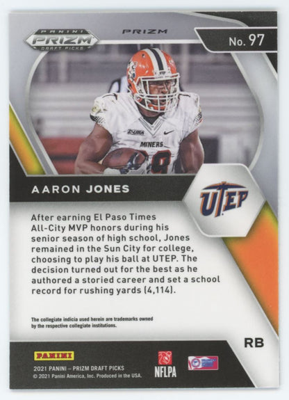 Aaron Jones Silver Prizm 2021 Panini Prizm Draft Picks Collegiate Card # 97