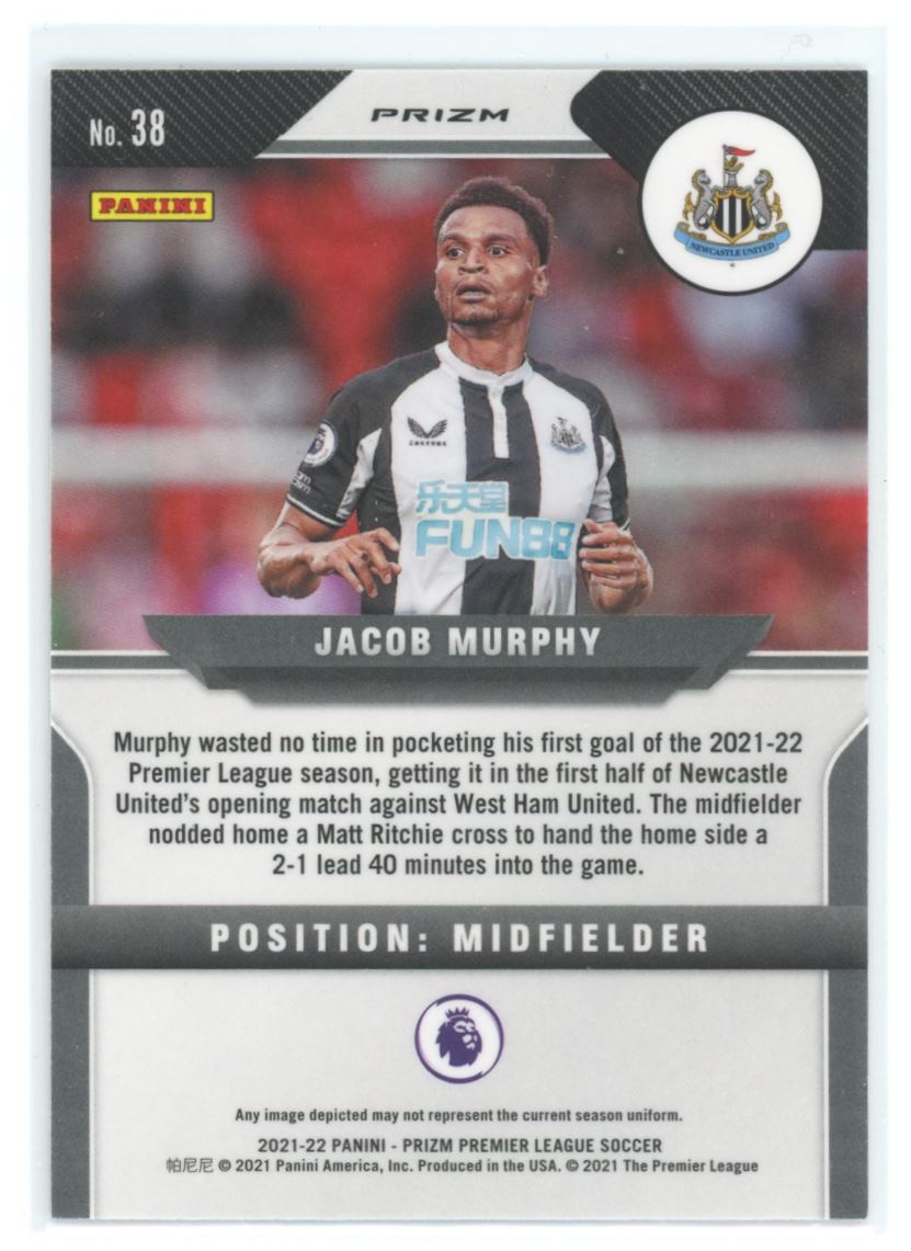 Jacob Murphy Silver Breakaway Prizm 2021 Panini Prizm Premier Leauge Card # 38